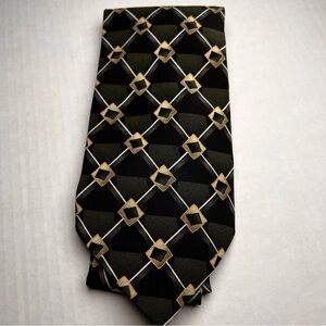 Urban Canvas men's necktie green black gold diamonds‎ handmade 100%  silk